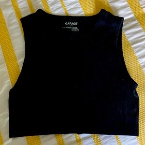 Garage Black Stretch Ribbed Crop Top, Sz Small